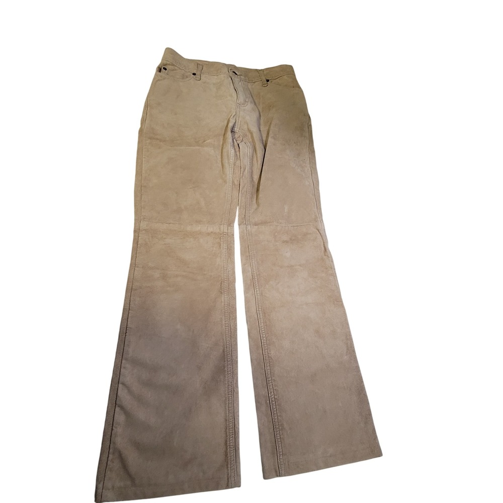 Skotts Suede Flare Pants‎ Tan Washable Leather Bell Bottoms Size 6 28 Inseam